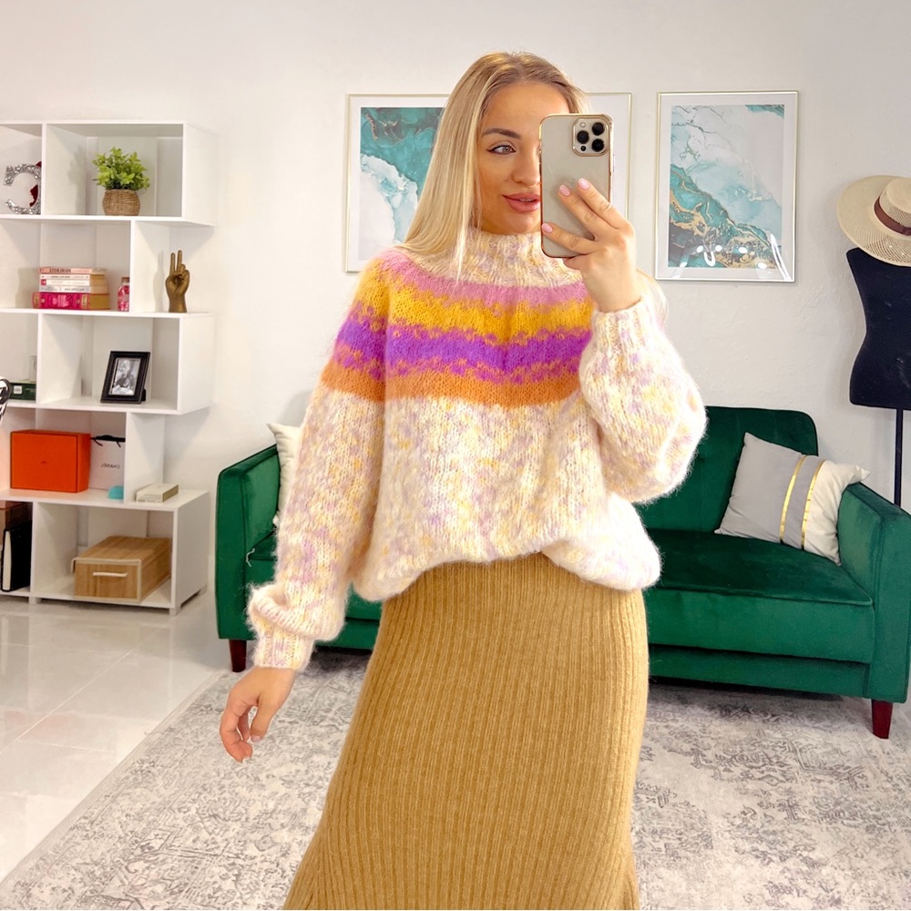 Rose Carmine Doudou Kid Mohair Open Front Sweater - Neutrals Knitwear - Picture 11 of 17